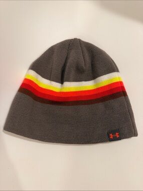 Under Armour Kids Gray Beanie with Multicolor Stripe Bands